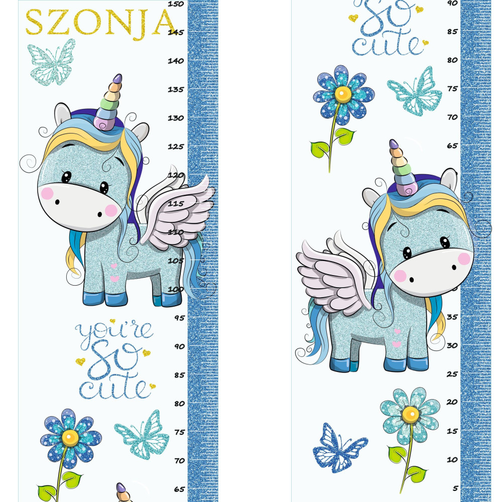 Kék unikornis csillámos magasságmérős falmatrica, névre szóló | 35 cm x 150 cm Kék unikornis csillámos magasságmérős falmatrica, névre szóló | 35 cm x 150 cm