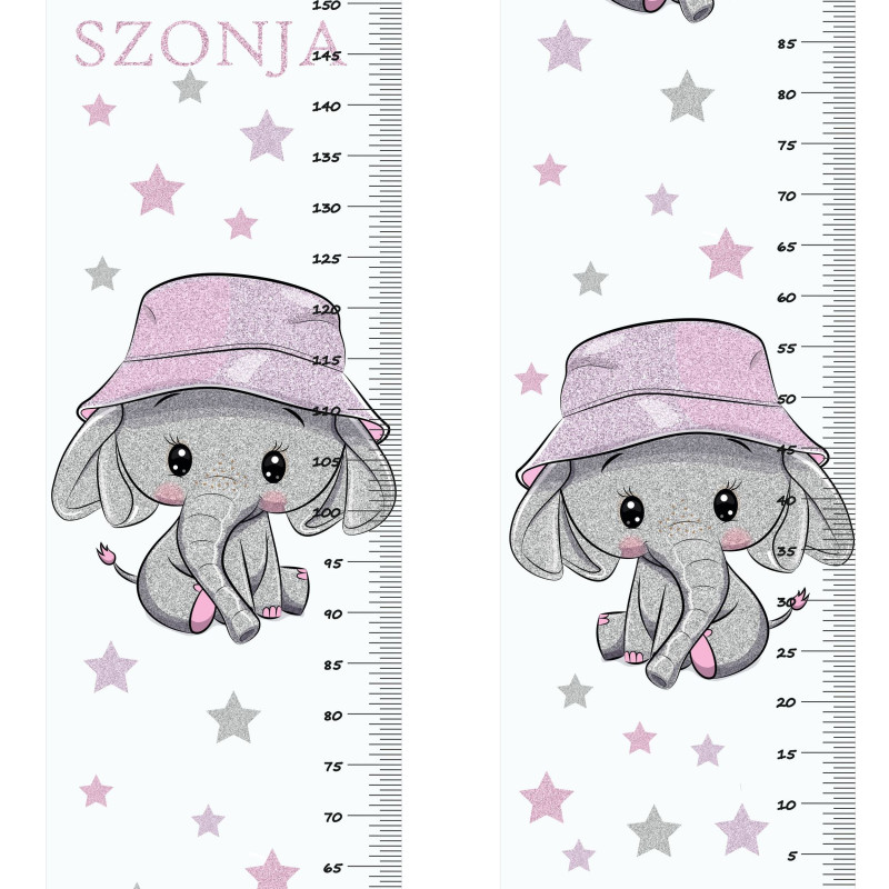 Lány elefántos, csillámos magasságmérős falmatrica, névre szóló | 35 cm x 150 cm Lány elefántos, csillámos magasságmérős falmatrica, névre szóló | 35 cm x 150 cm