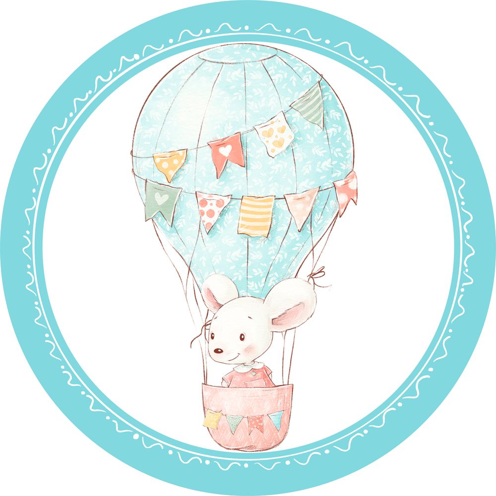 Friends andamp; Peace Egér hőlégballonnal falmatrica, kör formájú | 50 cm x 50 cm-től