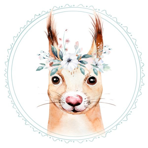 Watercolor forrest animals Mókusos falmatrica | 50 cm x 50 cm-től