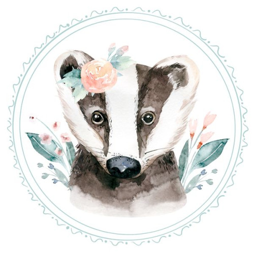 Watercolor forrest animals Borz falmatrica | 50 cm x 50 cm-től