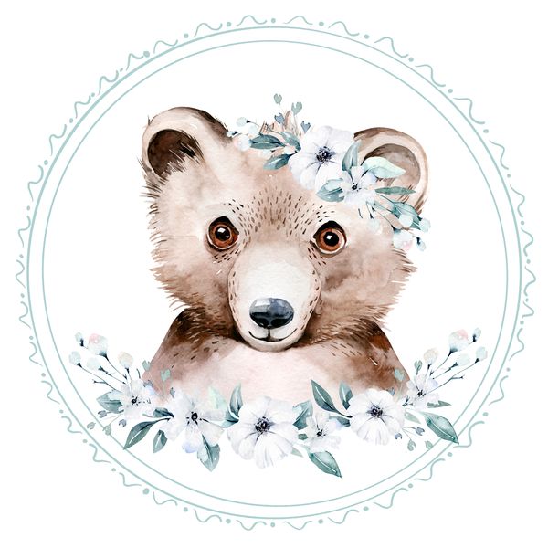 Watercolor forrest animals Barna medve falmatrica | 50 cm x 50 cm-től