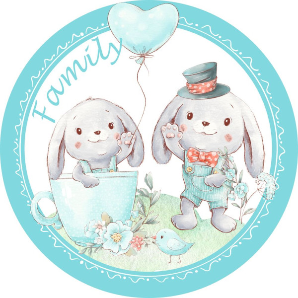 Friends andamp; Peace Nyuszi család falmatrica, kör formájú | 50 cm x 50 cm-től