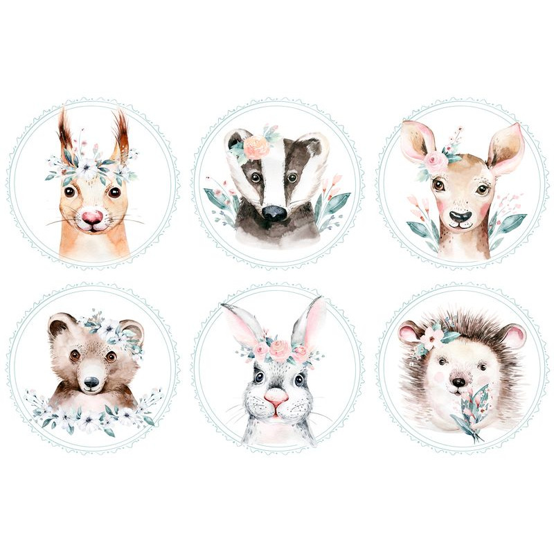 Watercolor forrest animals Állatos falmatrica szett - 6 db