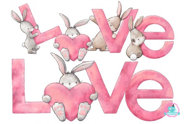 "Bunny Love" prémium falmatrica, LOVE felirat, 2 db / szett | 70 x 50 cm