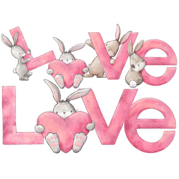 Bunny Love prémium falmatrica, LOVE felirat, 2 db / szett | 70 x 50 cm