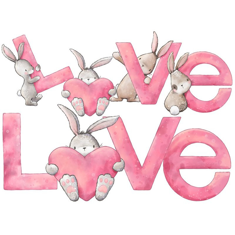 Bunny Love prémium falmatrica, LOVE felirat, 2 db / szett | 70 x 50 cm