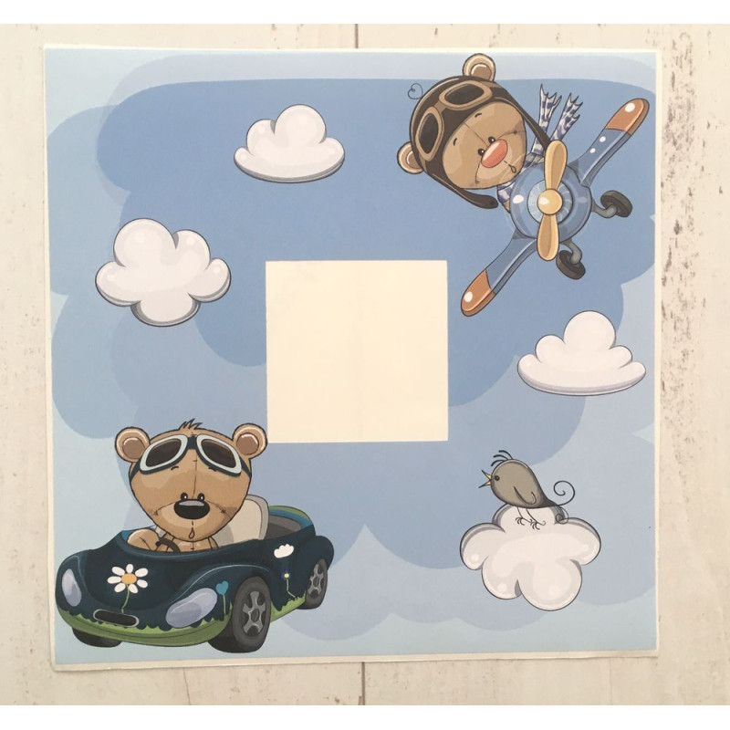 Autós, repülős fiú macis villanykapcsoló matrica 25 cm x 25 cm