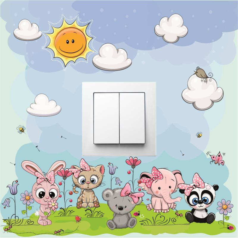 Lány állatos villanykapcsoló matrica 25 cm x 25 cm