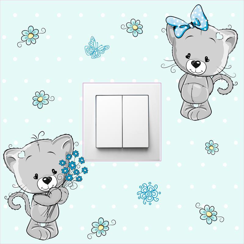 Cicás villanykapcsoló matrica, kék 25 cm x 25 cm