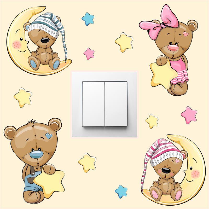 Csillagos macik, villanykapcsoló matrica 25 cm x 25 cm