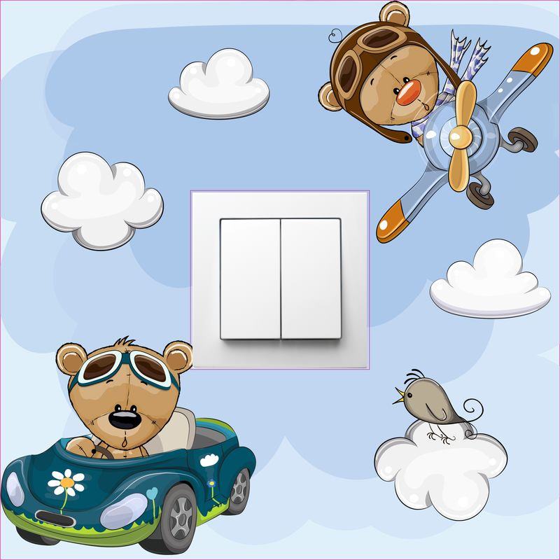 Autós, repülős fiú macis villanykapcsoló matrica 25 cm x 25 cm