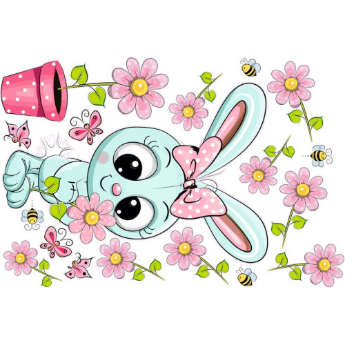 Nyuszis virággal falmatrica | 18 db-os szett | 70 cm x 45 cm-től