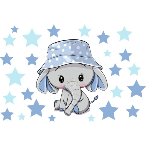 Elefánt kék sapkában falmatrica | 26 db-os szett | 70 cm x 45 cm-től