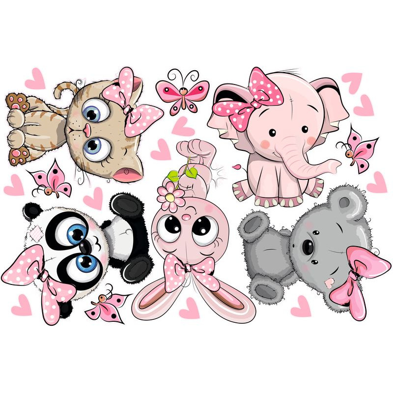 Állatos kislány falmatrica csomag | 20 db-os szett | 70 cm x 45 cm-től