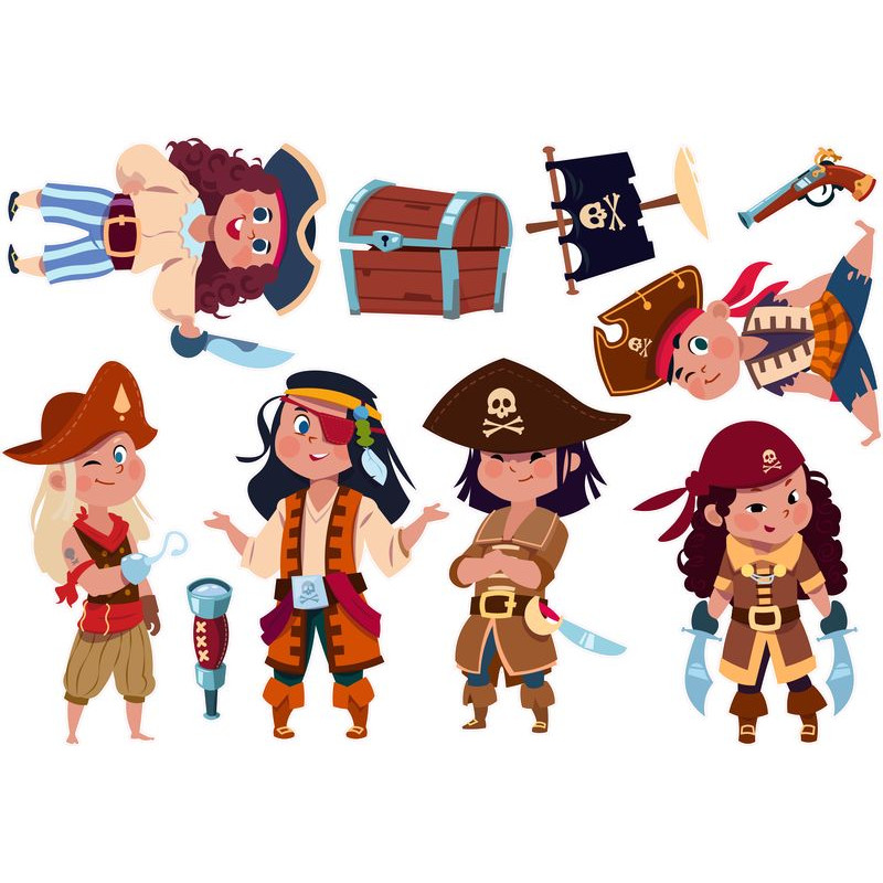 Kalóz falmatrica, kalóz gyerekek | 10 db-os szett | 70 cm x 45 cm-től