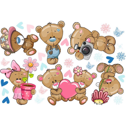 Macis falmatrica szett, kislány, kisfiú | 27 db-os szett | 70 cm x 45 cm-től Macis falmatrica szett, kislány, kisfiú | 27 db-os szett | 70 cm x 45 cm-től