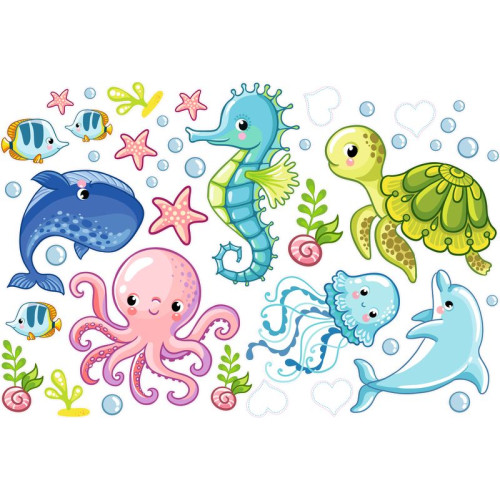 Óceán állatai falmatrica | 43 db-os szett | 70 cm x 45 cm-től