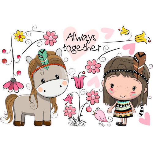 Indián kislány falmatrica,lóval | 14 db-os szett | 70 cm x 45 cm-től