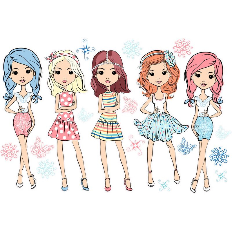 Divatos lányos falmatrica | 19 db-os szett | 70 cm x 45 cm-től