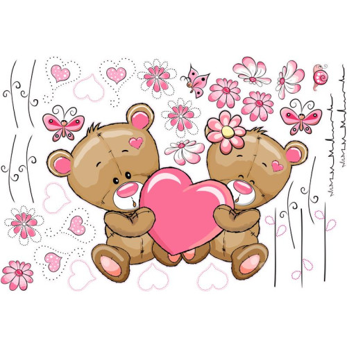 Szerelmes macipár falmatrica, szíves | 34 db-os szett | 70 cm x 45 cm-től