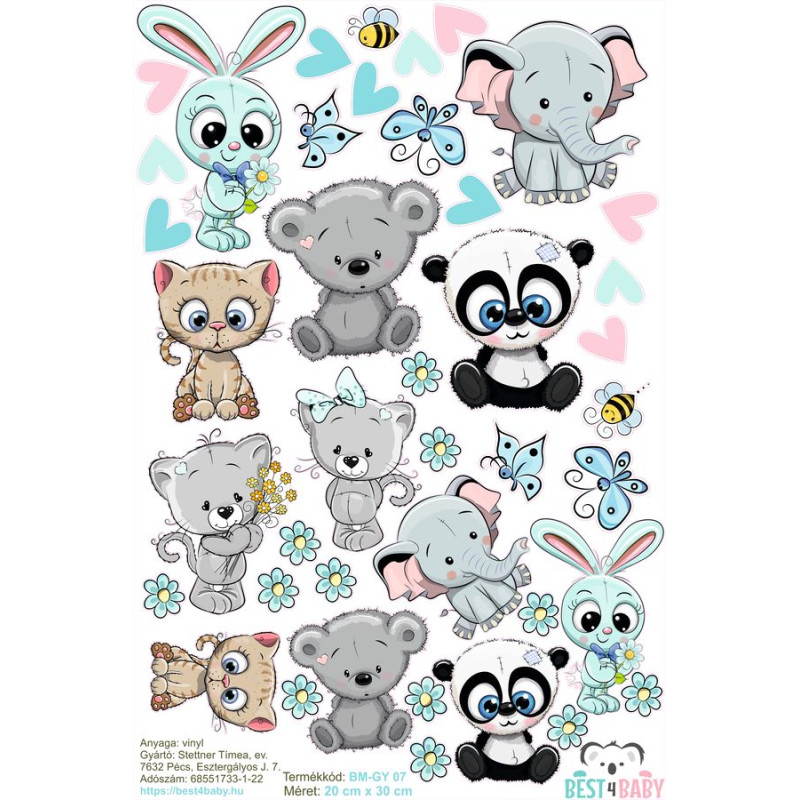 Állatos gyerek kerékpár matrica, fiús | 20 cm x 30 cm