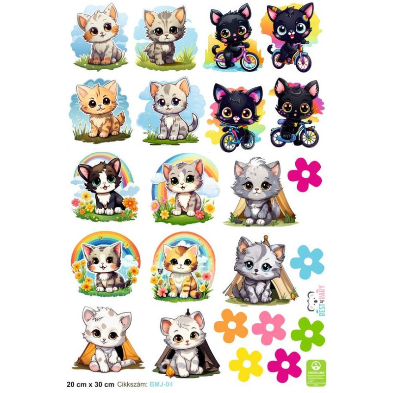 Cicás szivárványos gyerek kerékpár matrica | 20 cm x 30 cm