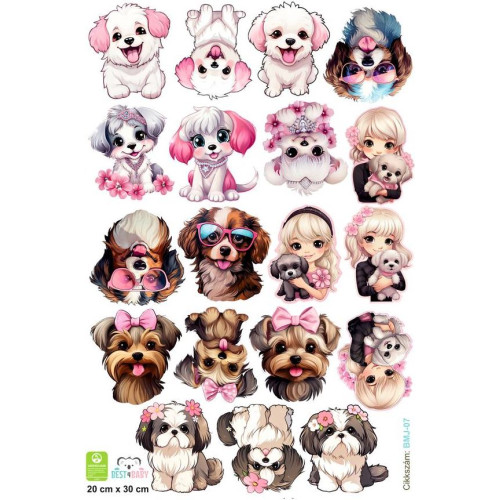 Kutyás gyerek kerékpár matrica, lányos | 20 cm x 30 cm