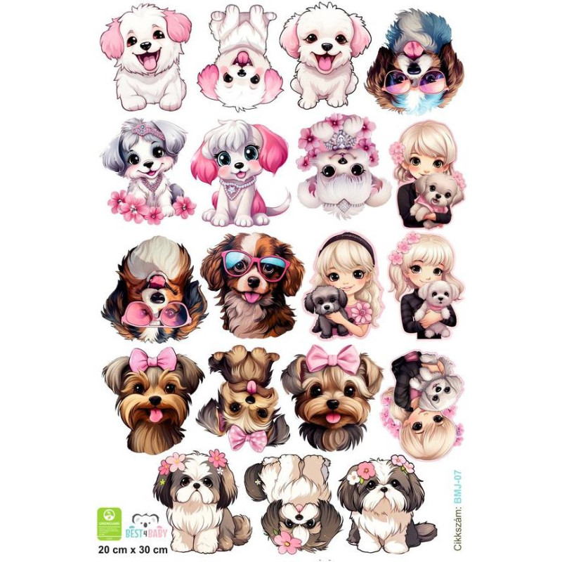 Kutyás gyerek kerékpár matrica, lányos | 20 cm x 30 cm