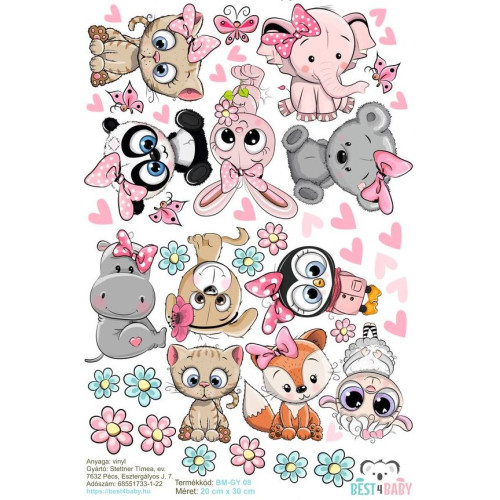 Állatos gyerek kerékpár matrica, lányos | 20 cm x 30 cm