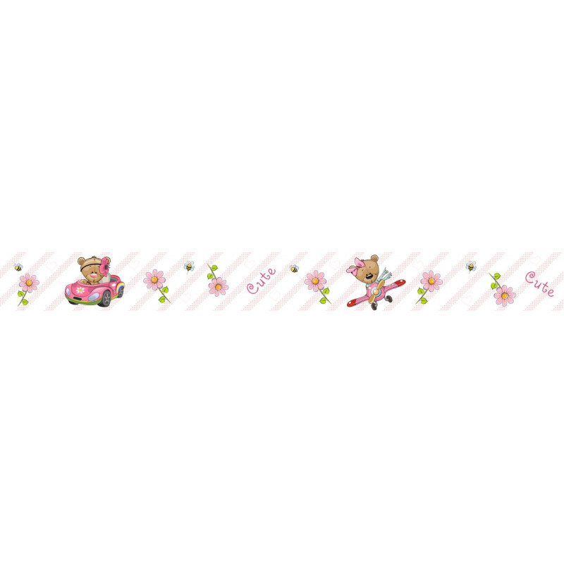 Rózsaszin autós, repülős macis bordűr | 500 cm x 10 cm