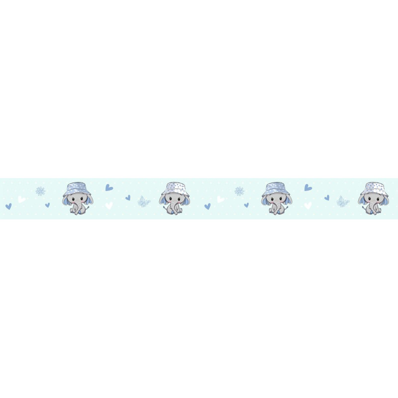 Öntapadós elefántos bordűr, kék | 500 cm x 10 cm