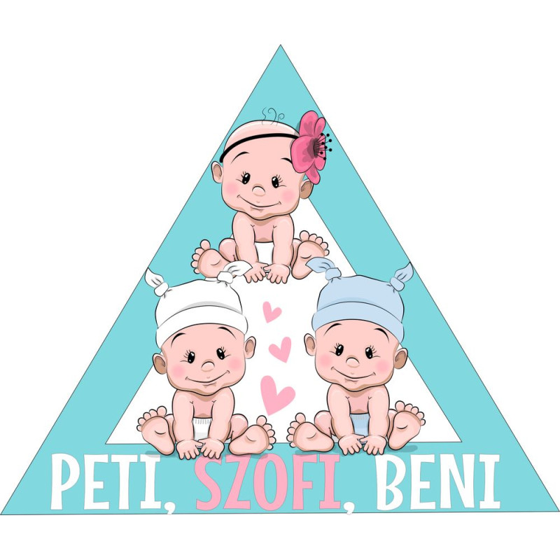 Hármasiker két fiú és egy lány névre szóló babamatrica