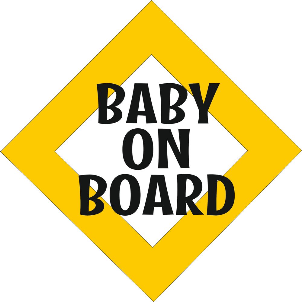 Minimál rombusz gyerek autómatrica, baby on board feliratos, napsárga