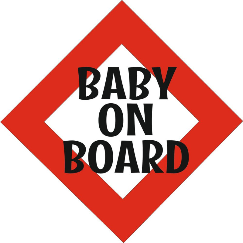 Minimál négyzet, rombusz gyerek autómatrica, baby on board feliratos, piros