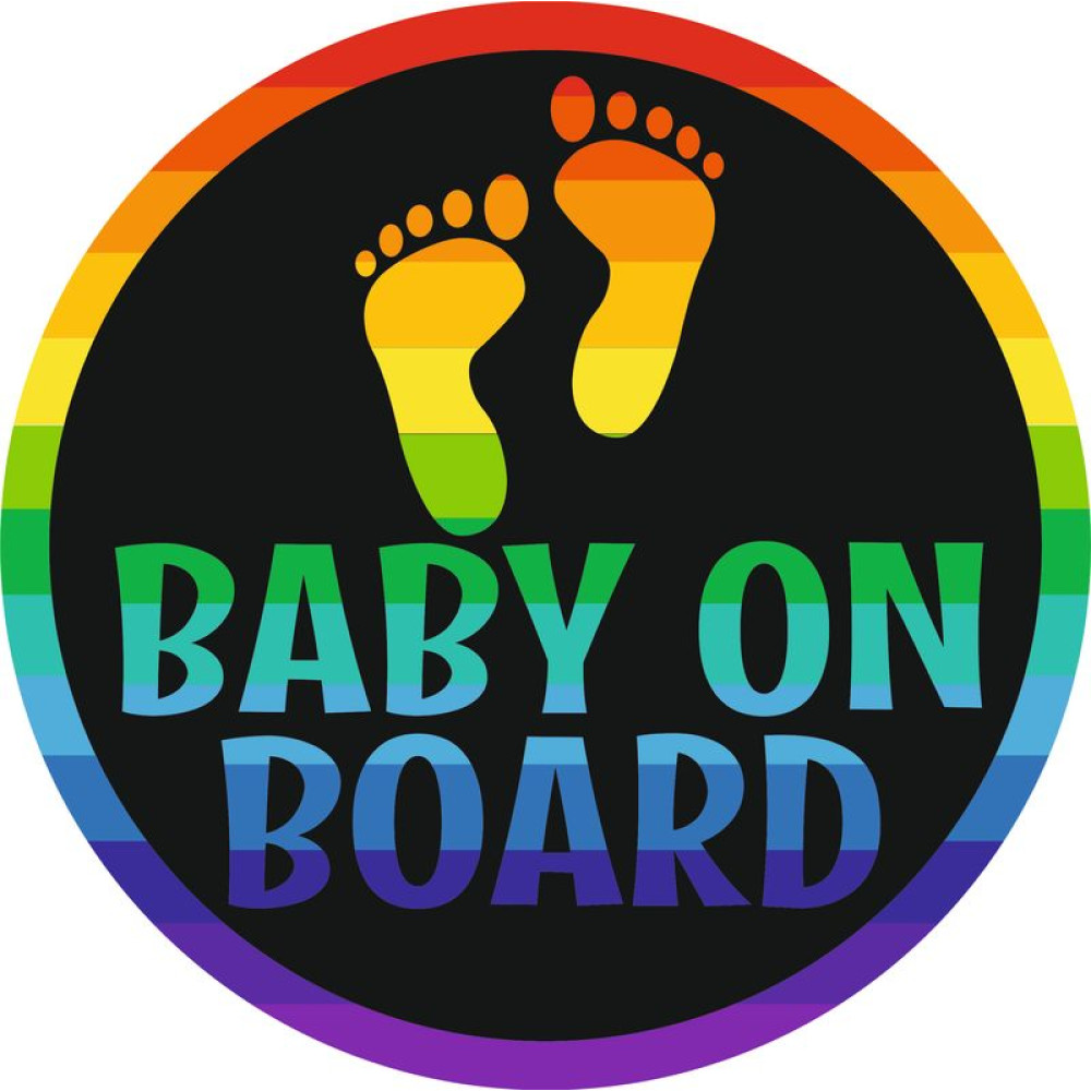 Baby on board lábnyomos szivárványos autómatrica