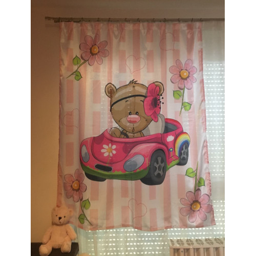 Teddy macis, autós, fényes szatén babafüggöny | 140 cm x 160 cm