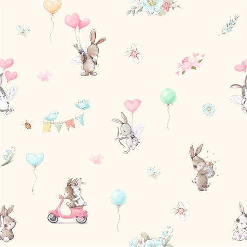 Bunny Love prémium tapéta, krém színű hátteres | 50 cm x 250 cm