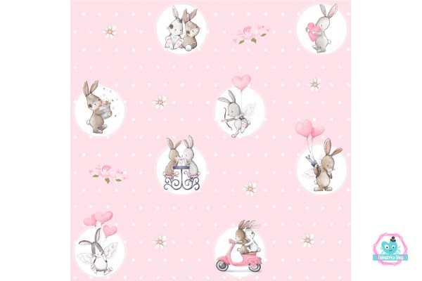 "Bunny Love" prémium tapéta, rózsaszín | 50 cm x 250 cm