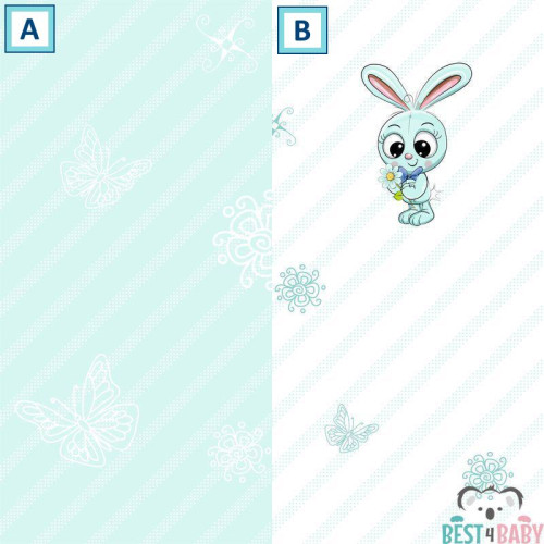 Nyuszis gyerekszoba tapéta, menta, kék | 50 cm x 250 cm