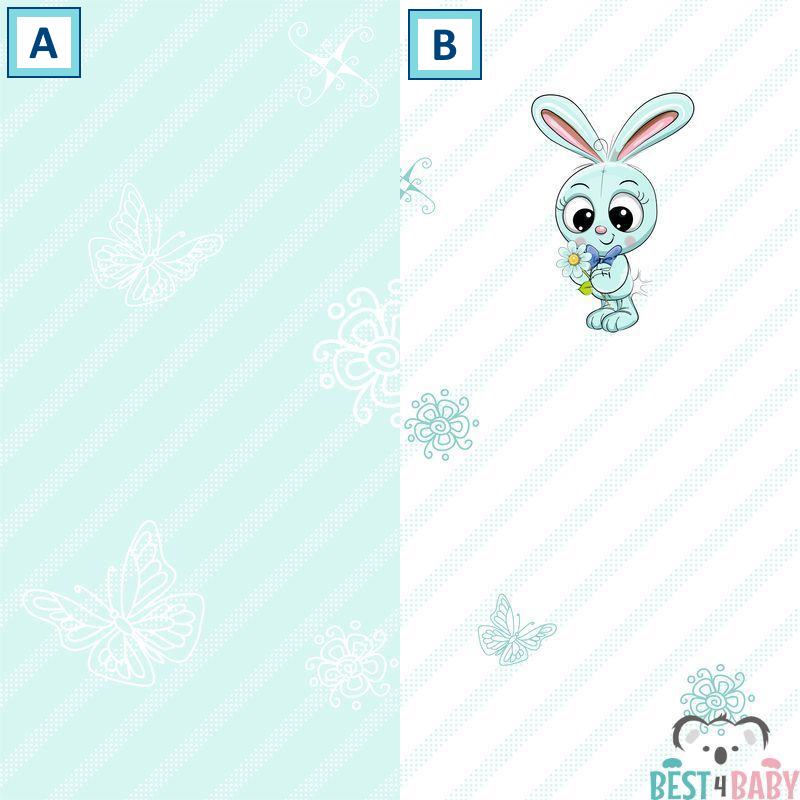 Nyuszis gyerekszoba tapéta, menta, kék | 50 cm x 250 cm