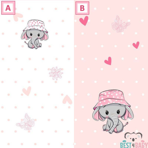 Kislány elefántos tapéta, rózsaszín | 50 cm x 250 cm
