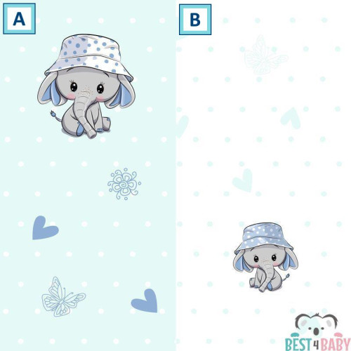 ELefántos kék pöttyös tapéta | 50 cm x 250 cm