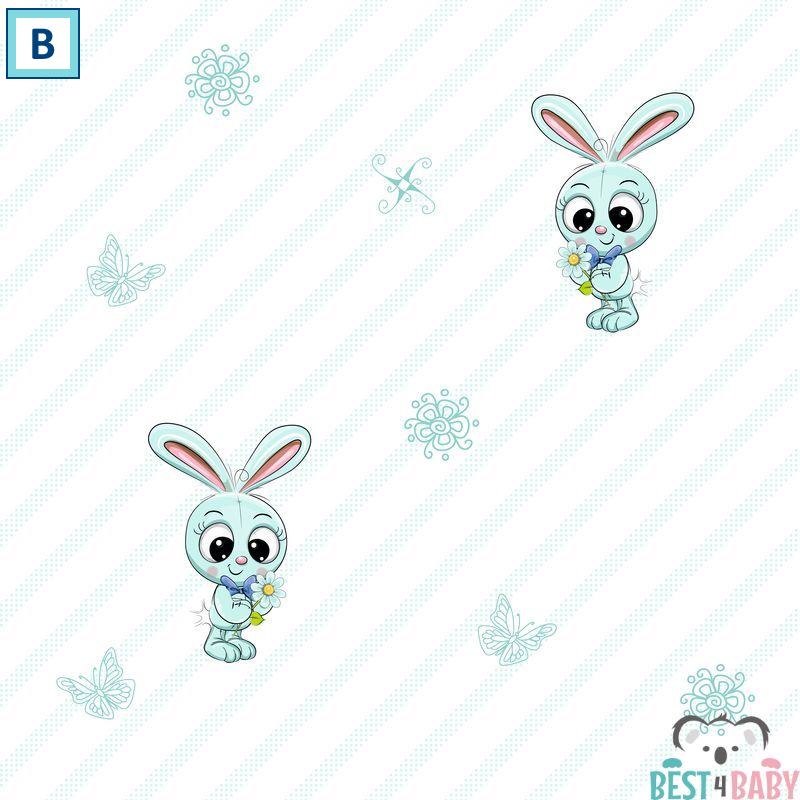 Nyuszis gyerekszoba tapéta, menta, kék | 50 cm x 250 cm