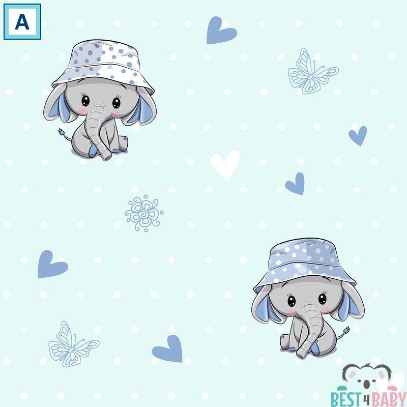 ELefántos kék pöttyös tapéta | 50 cm x 250 cm