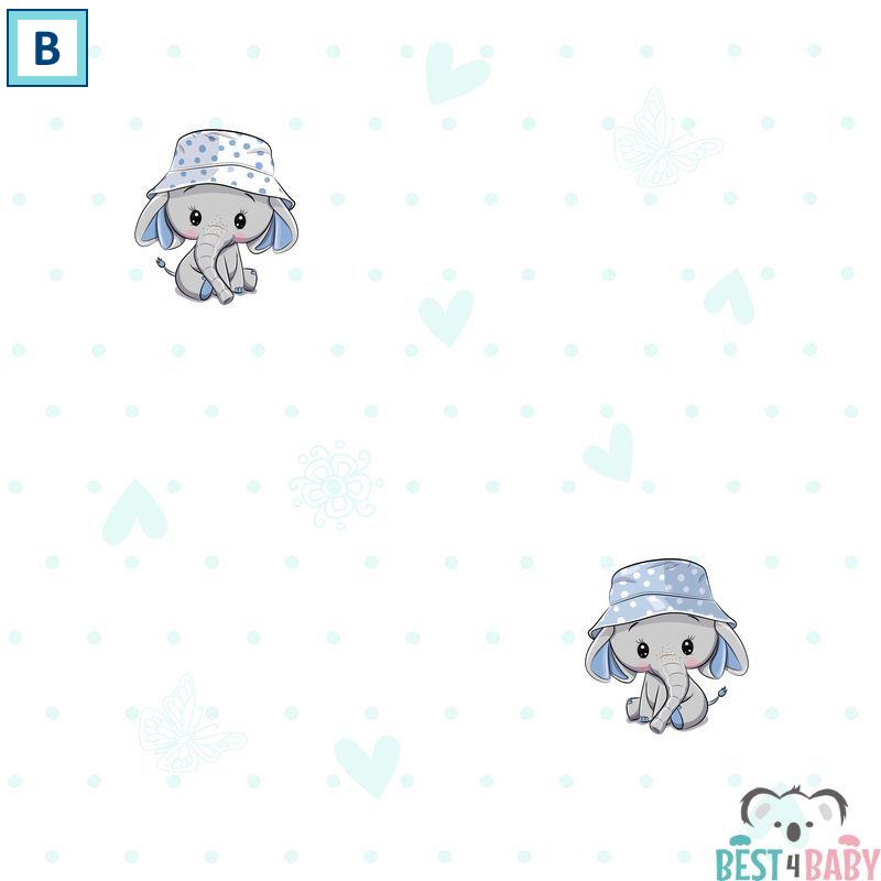 ELefántos kék pöttyös tapéta | 50 cm x 250 cm