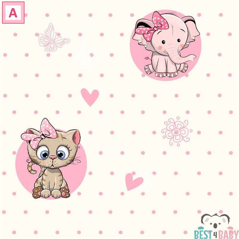 Kislány Állatos tapéta, rózsaszín | 50 cm x 250 cm