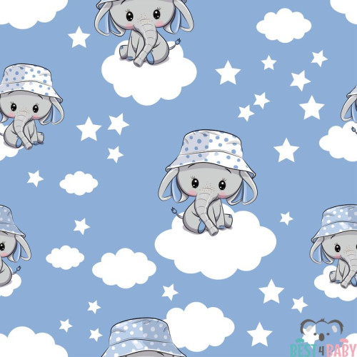 Elefántos kék gyerekszoba tapéta | 50 cm x 250 cm