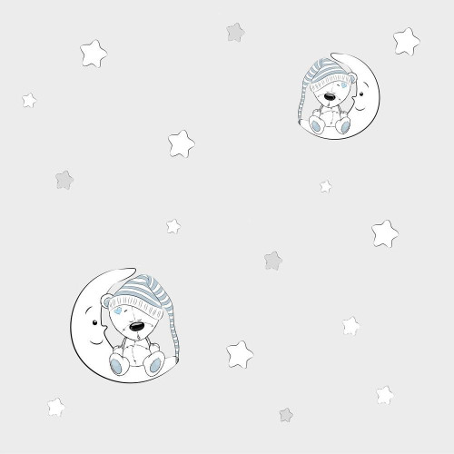 Kisfiú fehér macis, szürke prémium gyerektapéta | 50 cm x 250 cm