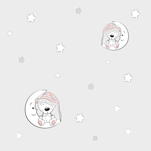 Kislány fehér macis, szürke prémium gyerektapéta | 50 cm x 250 cm